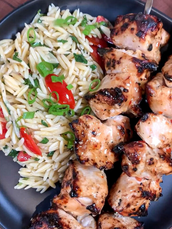 Orzo Salad & grilled Chicken Kabobs