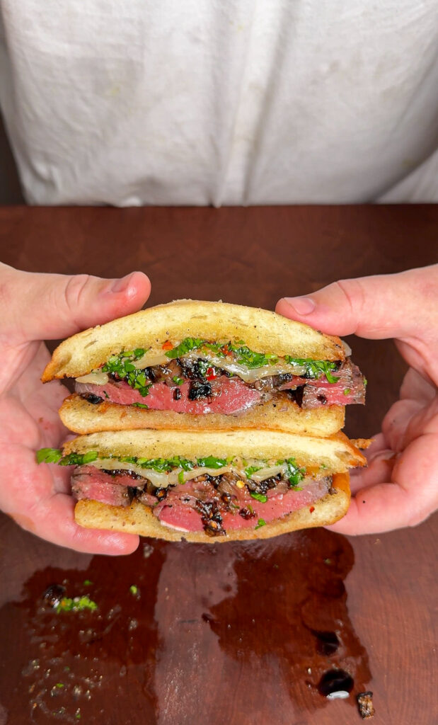 Steak Sandwich with Caramelized Onions & Chimichurri