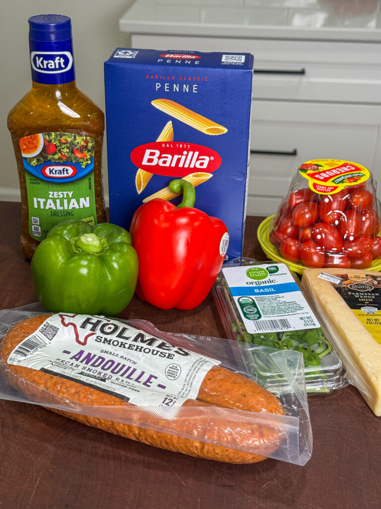 ingredients for Italian sausage pasta salad